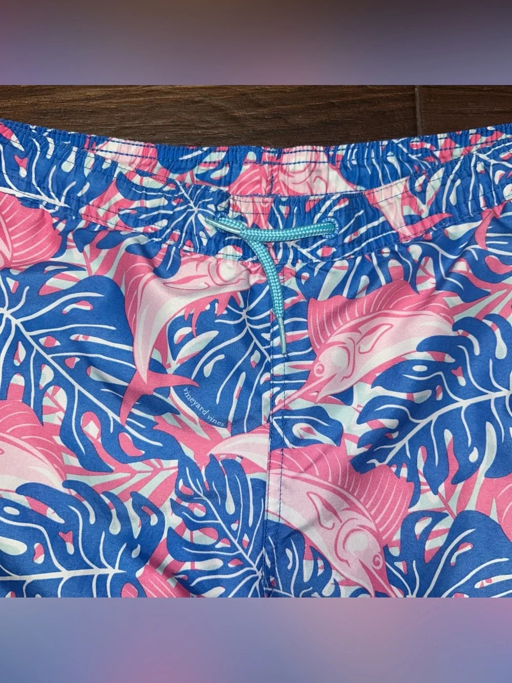 Vineyard Vines Boys Swim Trunks Small 8 10 Blue Pink Marlins Pockets